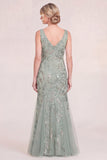 Blush Pink V-Neck Appliqued Mermaid Mum Of the Bride Dress with Sequins
