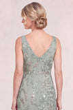 Blush Pink V-Neck Appliqued Mermaid Mum Of the Bride Dress with Sequins