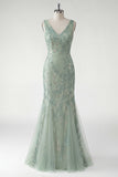 Blush Pink V-Neck Appliqued Mermaid Mum Of the Bride Dress with Sequins