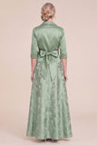 Green Collar A Line Jacquard Mum of the Bride Dress with Sash