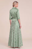 Green Collar A Line Jacquard Mum of the Bride Dress with Sash