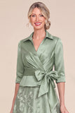 Green Collar A Line Jacquard Mum of the Bride Dress with Sash