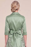 Green Collar A Line Jacquard Mum of the Bride Dress with Sash