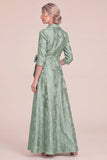 Jacquard A Line Green Long Mum of the Bride Dress with Sash