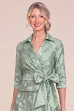 Jacquard A Line Green Long Mum of the Bride Dress with Sash