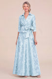 Jacquard A Line Green Long Mum of the Bride Dress with Sash