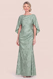 Mermaid Sky Blue Jacquard Mum of the Bride Dress with Cape