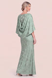 Mermaid Sky Blue Jacquard Mum of the Bride Dress with Cape