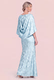 Mermaid Sky Blue Jacquard Mum of the Bride Dress with Cape