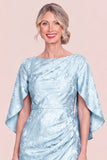 Mermaid Sky Blue Jacquard Mum of the Bride Dress with Cape