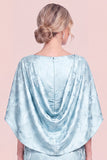 Mermaid Sky Blue Jacquard Mum of the Bride Dress with Cape