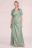 Green Jacquard Mum of the Bride Dress with Slit