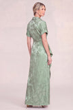 Green Jacquard Mum of the Bride Dress with Slit