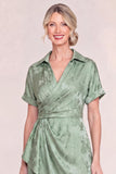 Green Jacquard Mum of the Bride Dress with Slit