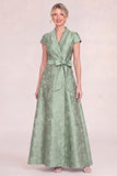 Jacquard Sky Blue Shawl Lapel Mum of the Bride Dress with Sash