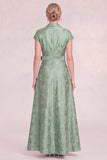 Jacquard Sky Blue Shawl Lapel Mum of the Bride Dress with Sash
