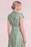 Jacquard Sky Blue Shawl Lapel Mum of the Bride Dress with Sash