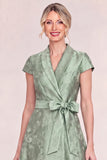 Jacquard Sky Blue Shawl Lapel Mum of the Bride Dress with Sash