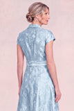 Jacquard Sky Blue Shawl Lapel Mum of the Bride Dress with Sash