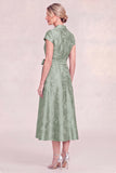 Jacquard Green Mum of the Bride Dress with Sash