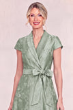Jacquard Green Mum of the Bride Dress with Sash