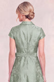 Jacquard Green Mum of the Bride Dress with Sash