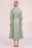 Sky Blue A Line Jacquard Midi Mum of the Bride Dress with Sash