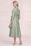 Sky Blue A Line Jacquard Midi Mum of the Bride Dress with Sash