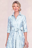 Sky Blue A Line Jacquard Midi Mum of the Bride Dress with Sash