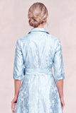 Sky Blue A Line Jacquard Midi Mum of the Bride Dress with Sash