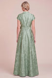 Sky Blue Jacquard Cap Sleeve Long Mum of the Bride Dress