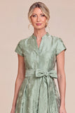 Sky Blue Jacquard Cap Sleeve Long Mum of the Bride Dress