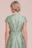 Sky Blue Jacquard Cap Sleeve Long Mum of the Bride Dress
