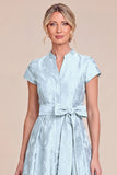 Sky Blue Jacquard Cap Sleeve Long Mum of the Bride Dress