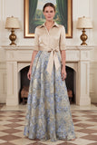 Jacquard A Line Champagne Mum of the Bride Dress with Sash