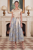 Champagne Jacquard Midi Mum of the Bride Dress with Cap Sleeves