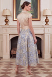 Champagne Jacquard Midi Mum of the Bride Dress with Cap Sleeves