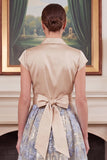 Champagne Jacquard Midi Mum of the Bride Dress with Cap Sleeves