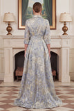 Dusty Blue A Line Jacquard Mum of the Bride Dress with 3/4 Sleeves