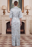 2 Piece Blue Strapless Sheath Jacquard Mum of the Bride Dress with Cape