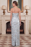 2 Piece Blue Strapless Sheath Jacquard Mum of the Bride Dress with Cape