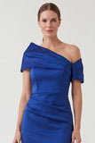 One Shoulder Royal Blue Sheath Mum of the Bride Dress with Slit