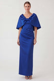 Royal Blue Sheath Ruched Mum of the Bride Dress with Cape