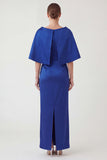 Royal Blue Sheath Ruched Mum of the Bride Dress with Cape