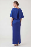 Royal Blue Sheath Ruched Mum of the Bride Dress with Cape