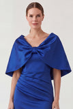 Royal Blue Sheath Ruched Mum of the Bride Dress with Cape