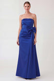Strapless Royal Blue Sheath Mum of the Bride Dress with Side Streamer