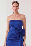 Strapless Royal Blue Sheath Mum of the Bride Dress with Side Streamer