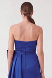 Strapless Royal Blue Sheath Mum of the Bride Dress with Side Streamer