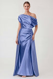 Dusty Blue Sheath One Shoulder Mum of the Bride Dress with Cape